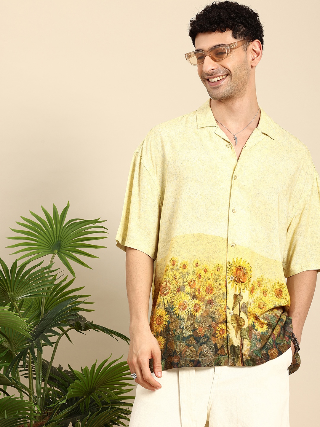 

Mast & Harbour Floral Printed Drop-Shoulder Sleeves Oversized Casual Shirt, Yellow