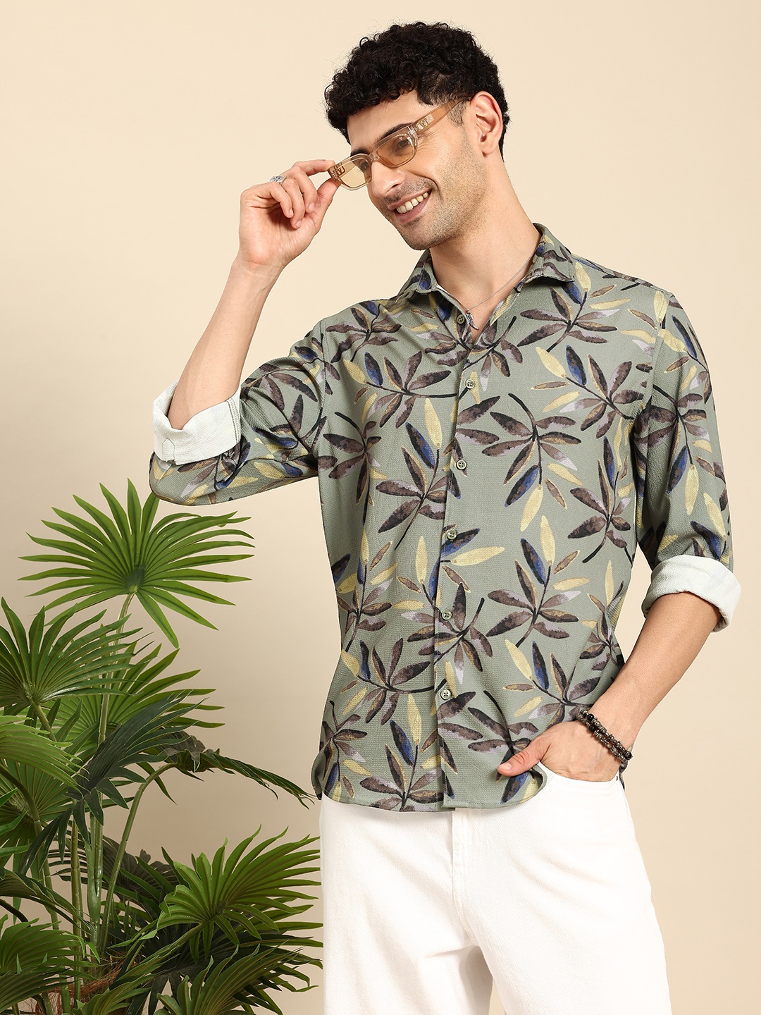 

Mast & Harbour Tropical Printed Casual Shirt, Green