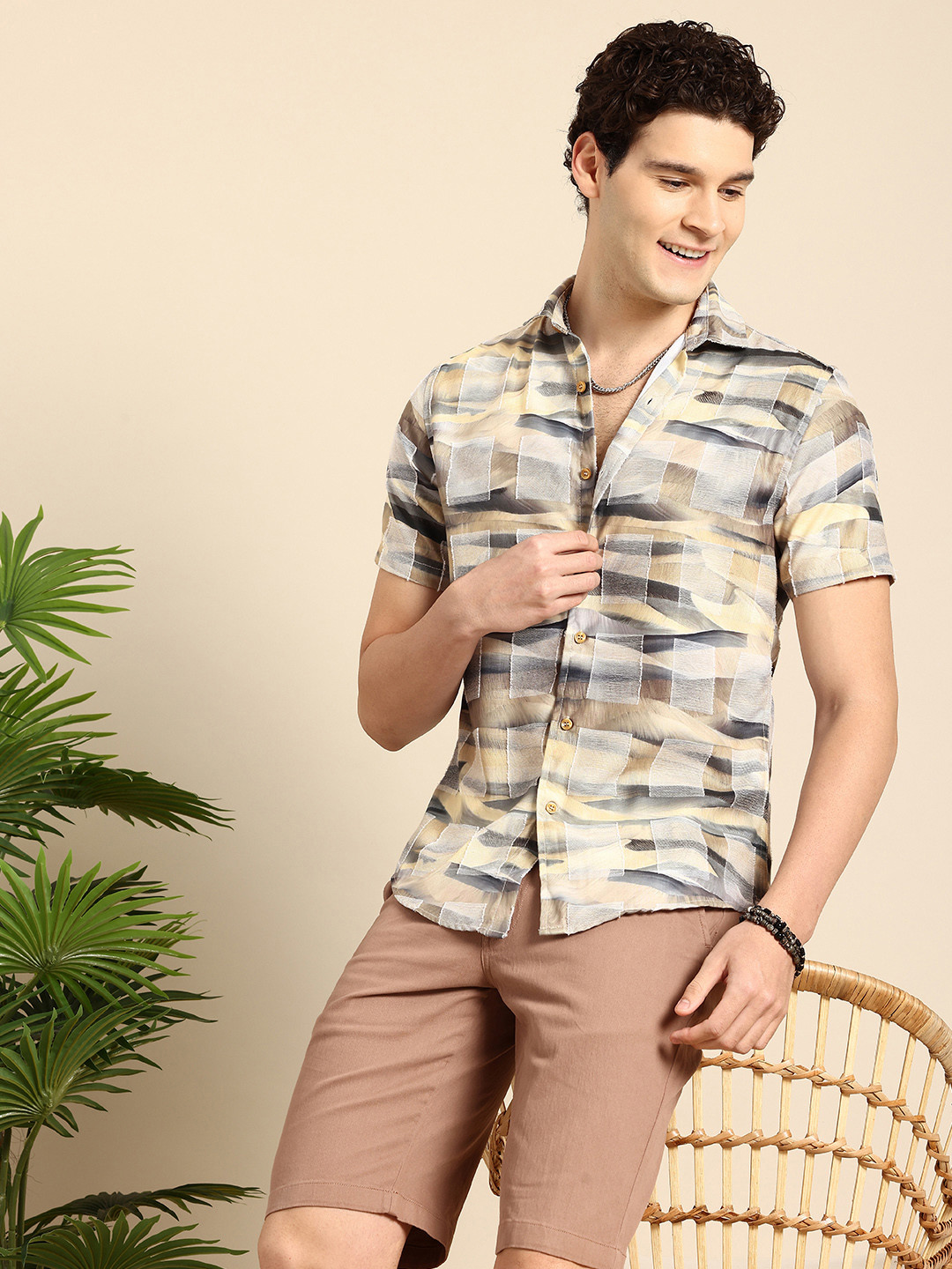 

Mast & Harbour Opaque Abstract Printed Casual Shirt, Beige