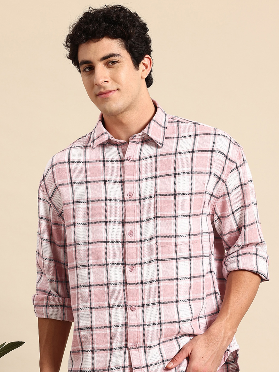 

Mast & Harbour Checked Tweed Relaxed Fit Shirt, Pink