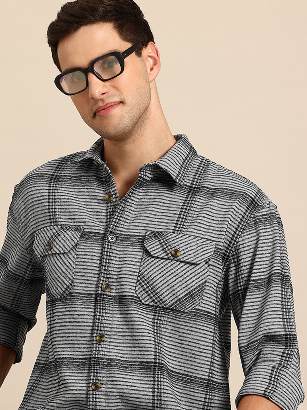 

Mast & Harbour Checked Casual Relaxed Fit Shackets, Grey