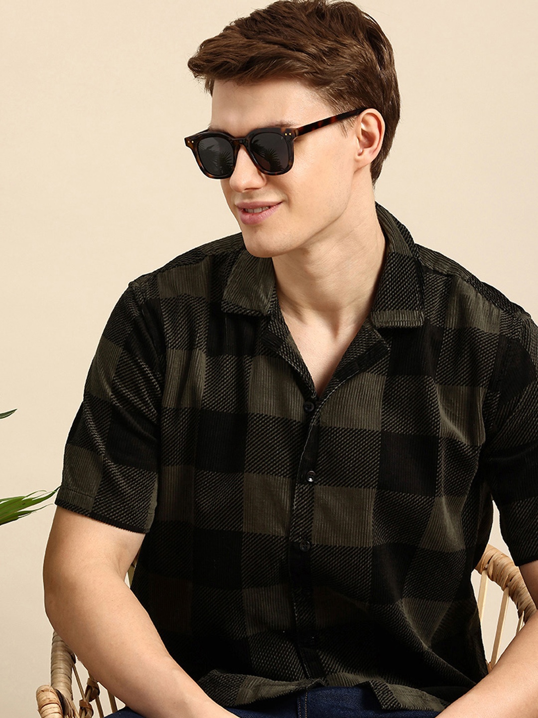 

Mast & Harbour Checked Corduroy Pure Cotton Casual Shirt, Olive