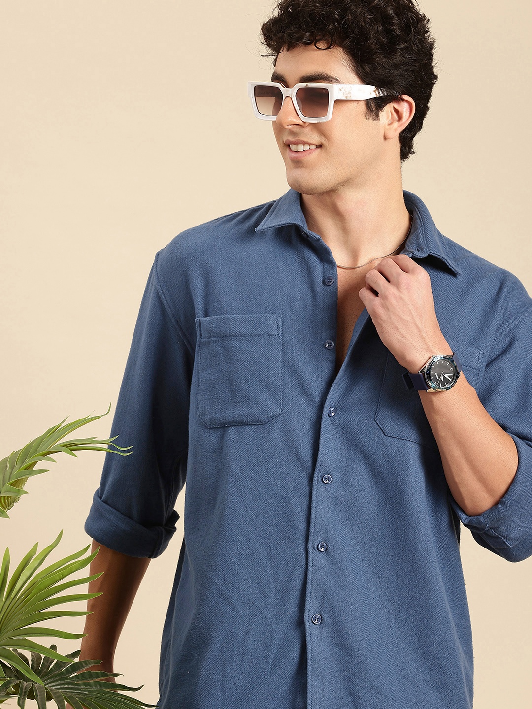 

Mast & Harbour Self Design Textured Relaxed Fit Shacket, Blue