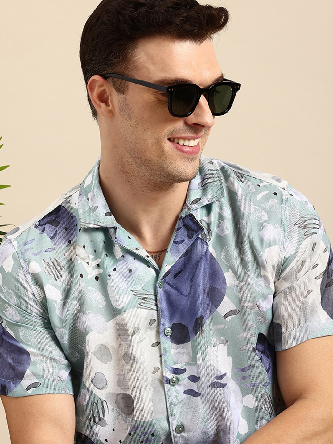 

Mast & Harbour Resort Collar Opaque Abstract Printed Casual Shirt, Blue