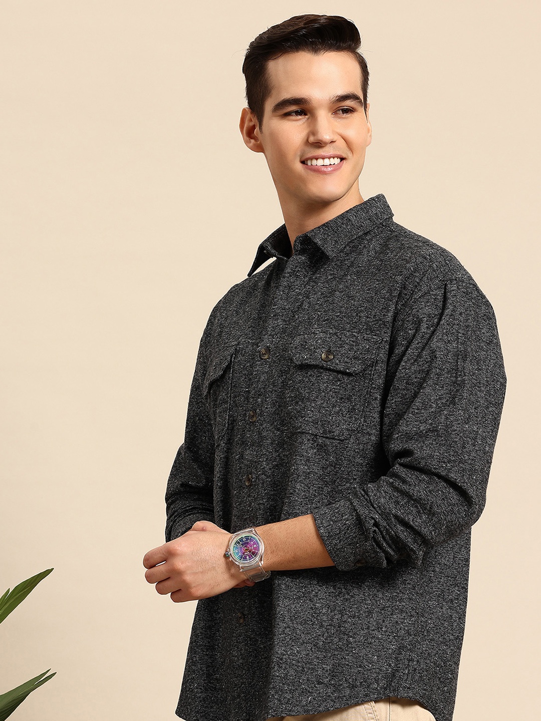 

Mast & Harbour Men Opaque Casual Shirt, Charcoal