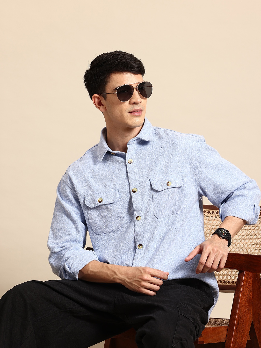 

Mast & Harbour Flap Pockets Flannel Shacket, Blue