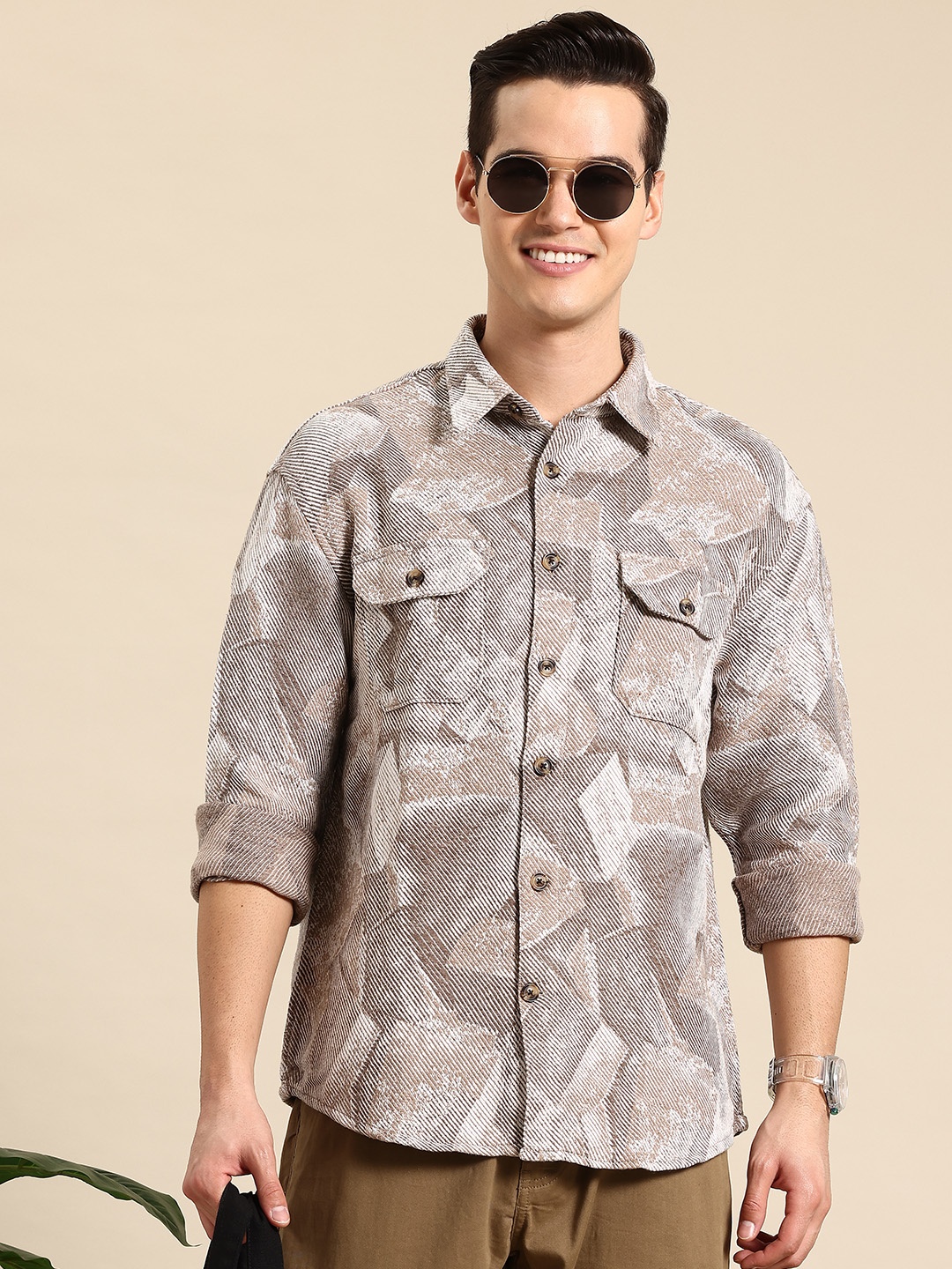 

Mast & Harbour Geometric Printed Textured Shacket, White