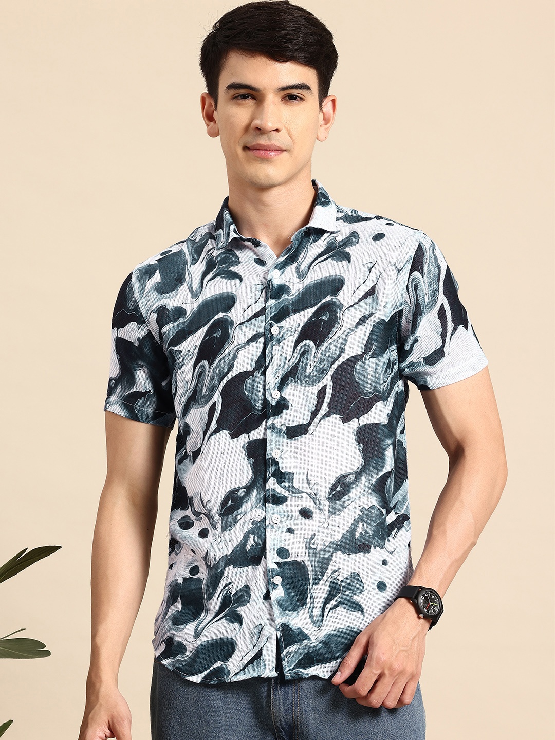 

Mast & Harbour Abstract Printed Casual Shirt, White