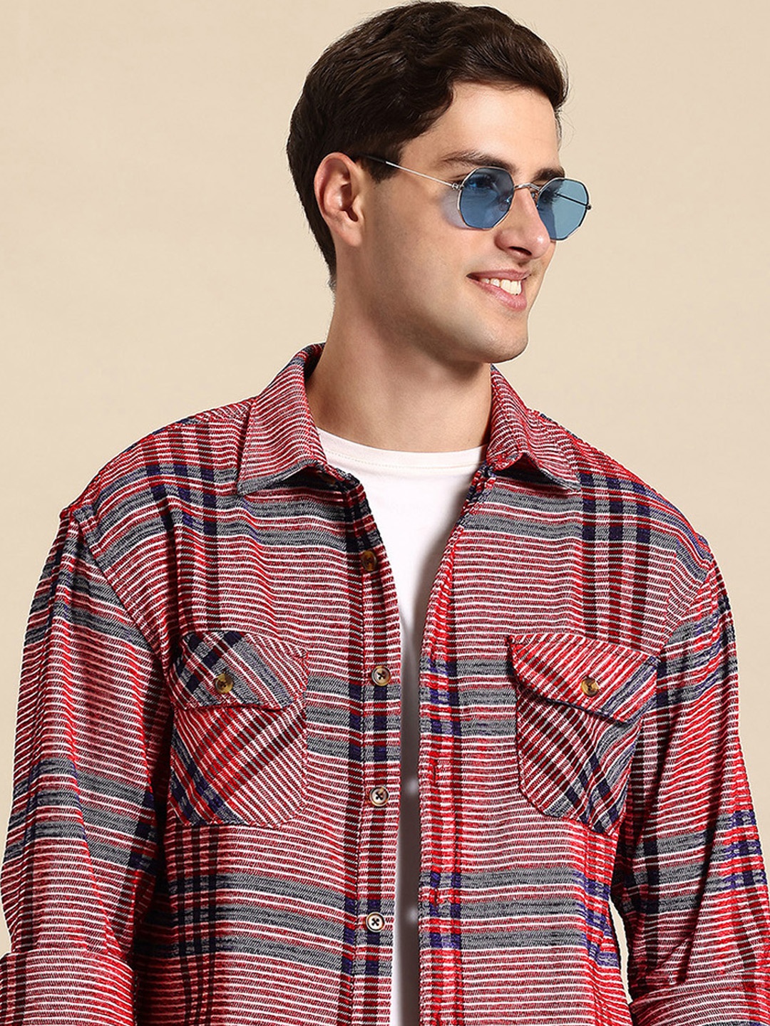 

Mast & Harbour Men Checked Casual Shacket, Red