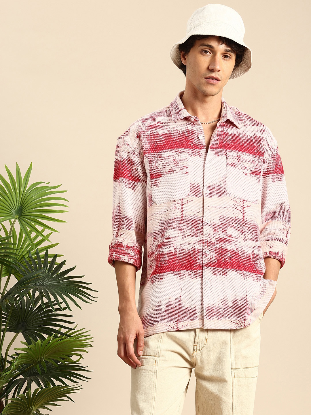 

Mast & Harbour Abstract Self Designed Casual Relaxed Fit Shackets, Red