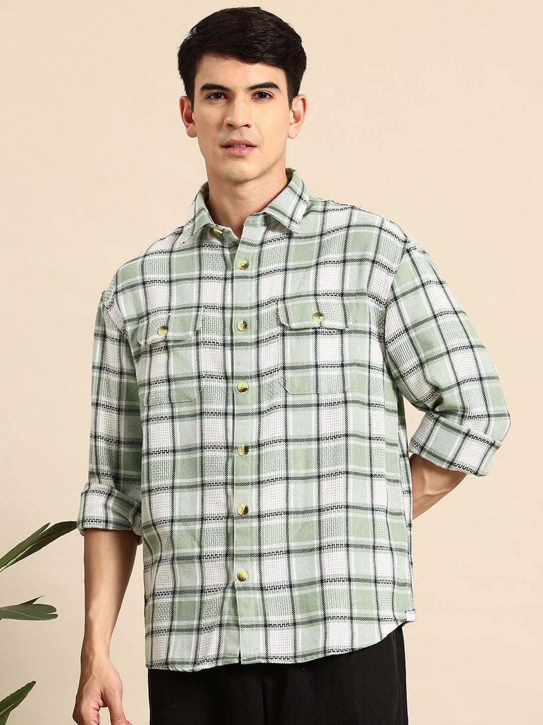 

Mast & Harbour Checked Tweed Shirt, Green