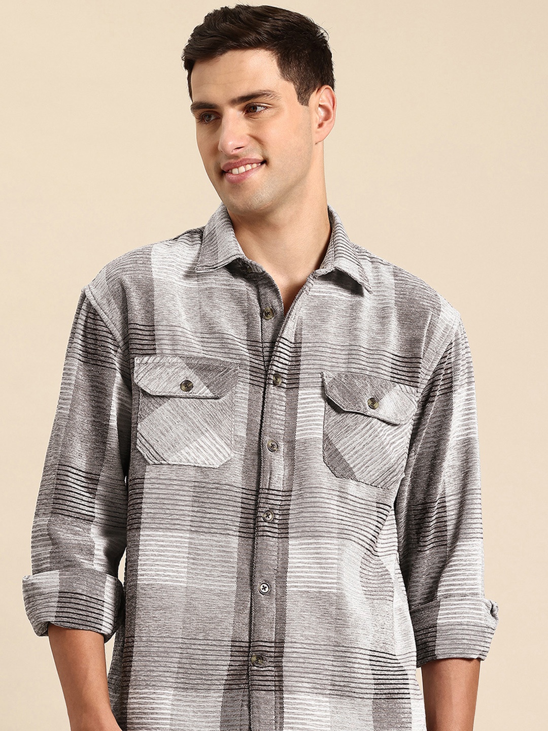 

Mast & Harbour Checked Opaque Casual Relaxed Fit Shackets, Grey