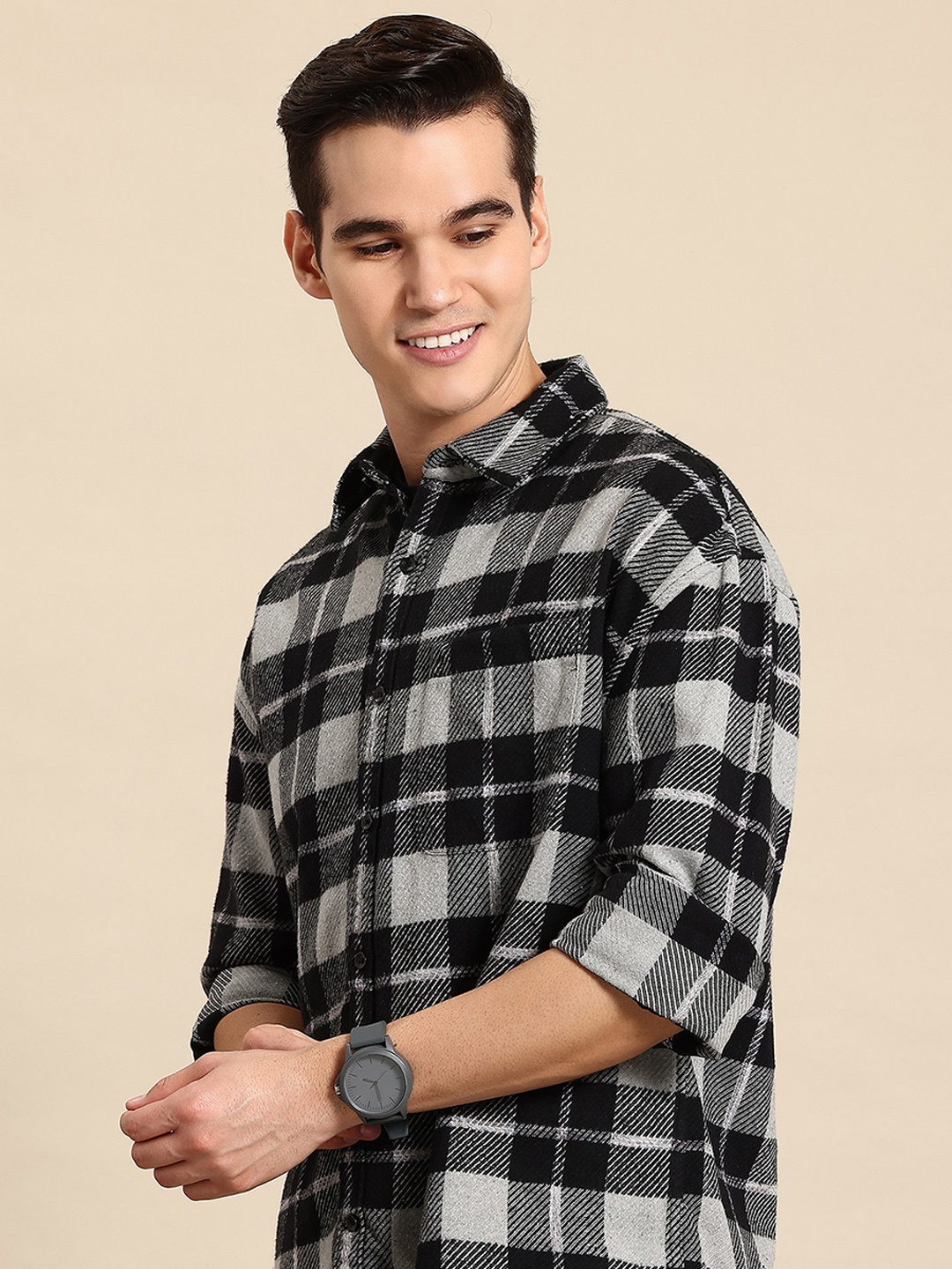 

Mast & Harbour Checked Casual Shacket, Black