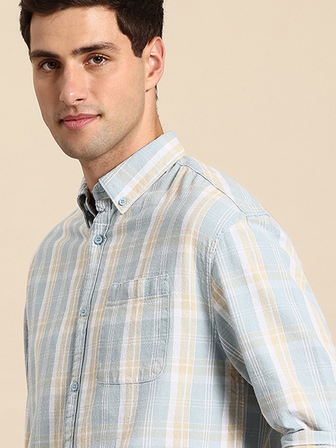 

Mast & Harbour Checked Casual Pure Cotton Shirt, Blue