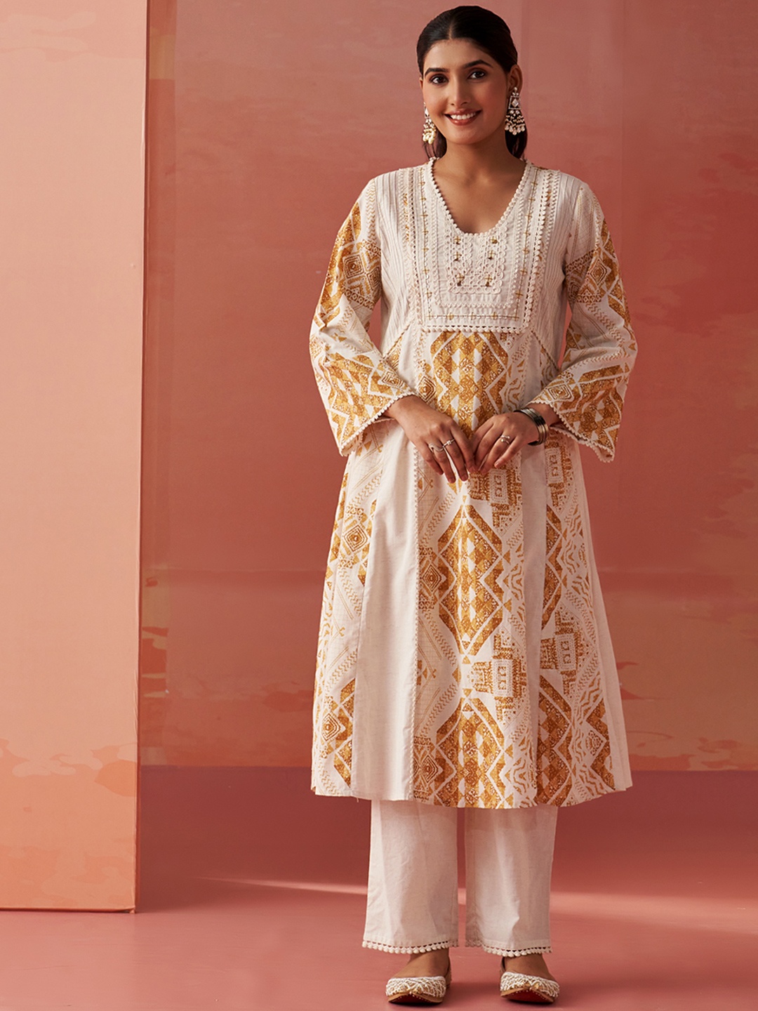 

Lakshita Printed Tunic With Trouser Co-Ords, Mustard