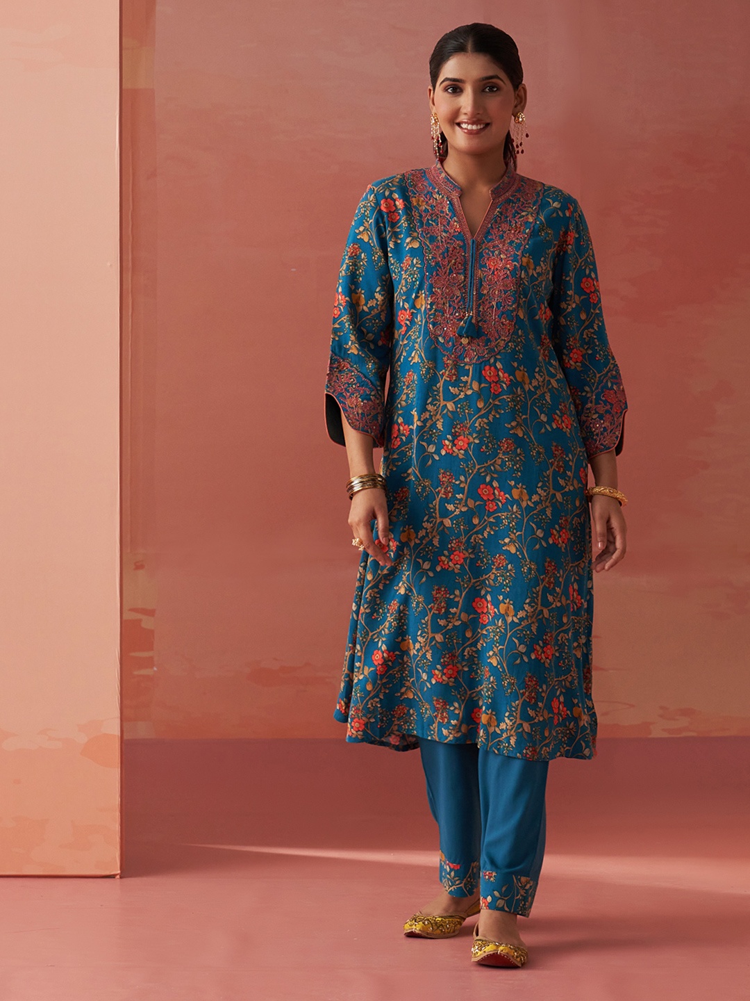 

Lakshita Floral Embroidered A-Line Kurta with Trouser, Blue