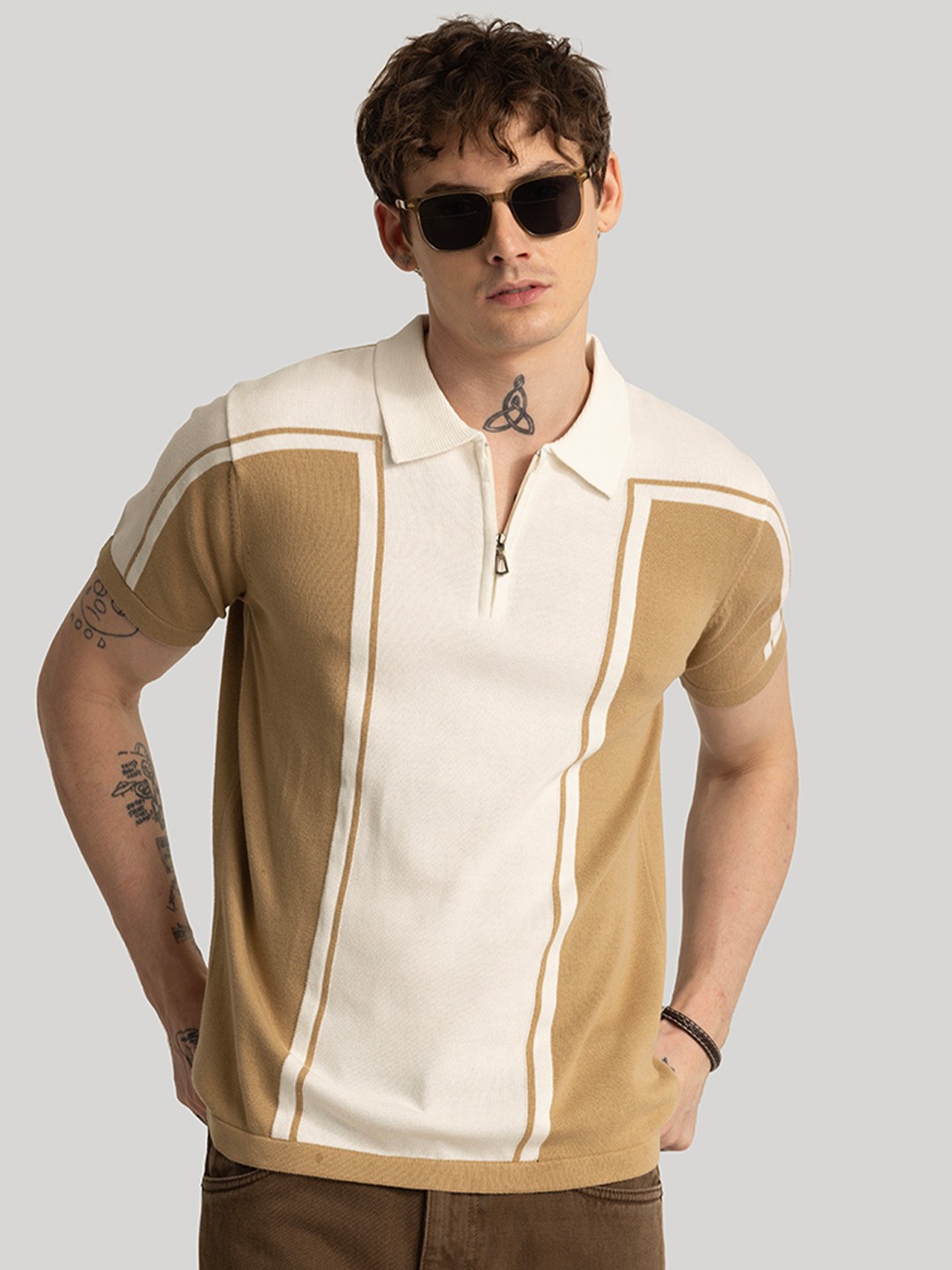 

Snitch Men Polo Slim Fit T-shirt, Cream