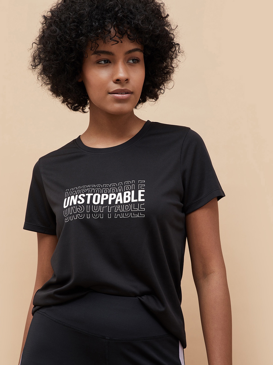

Kappa Women Typography Printed Pockets T-shirt, Black
