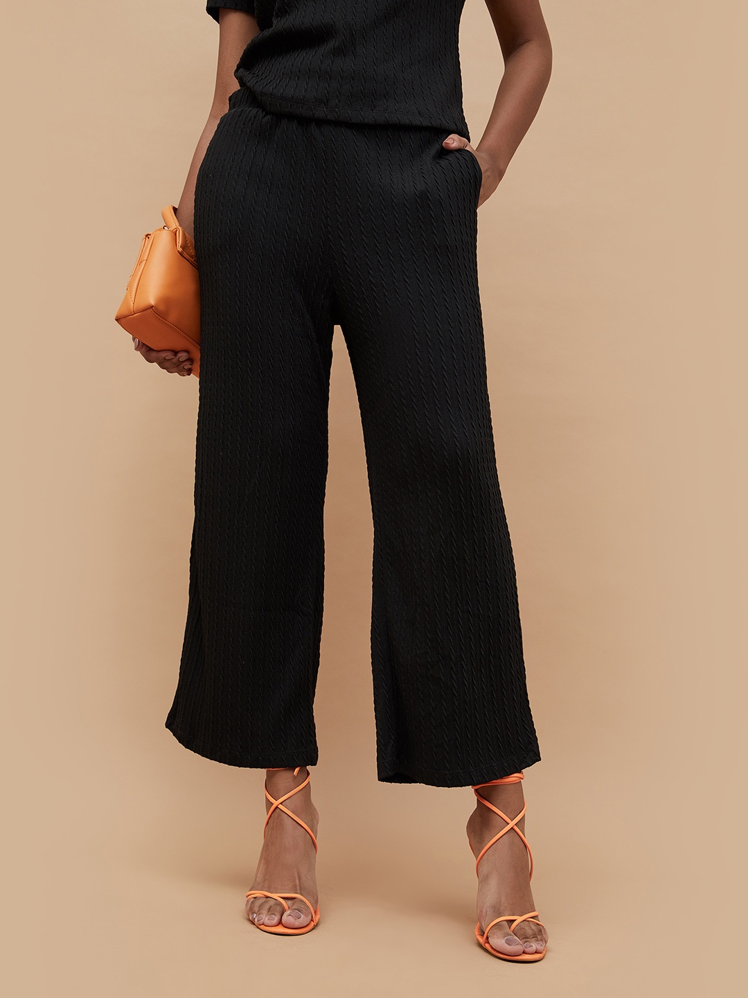 

Fame Forever by Lifestyle Women Striped Trousers, Black