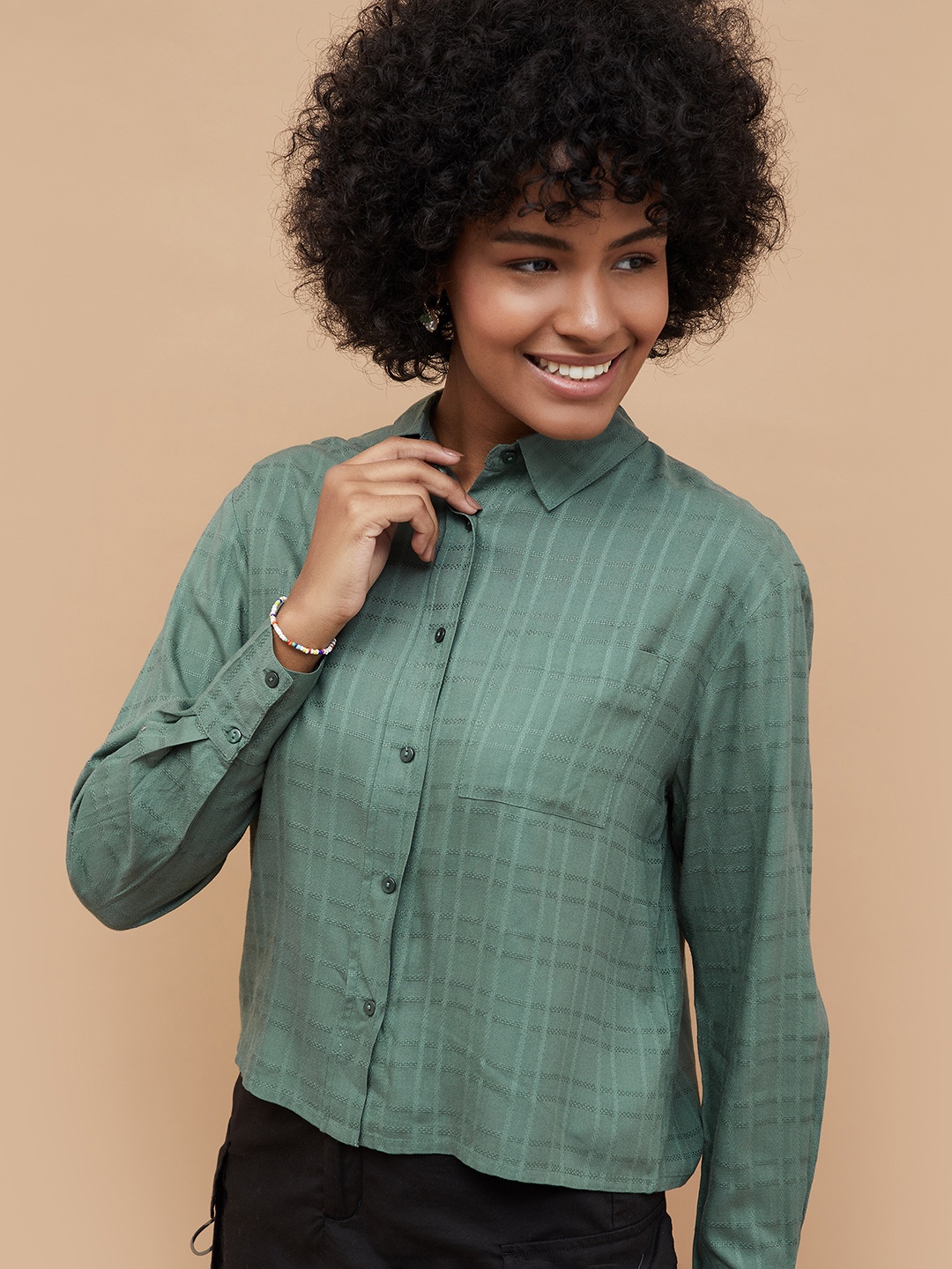 

Fame Forever by Lifestyle Women Checked Boxy Fit Shirt, Green