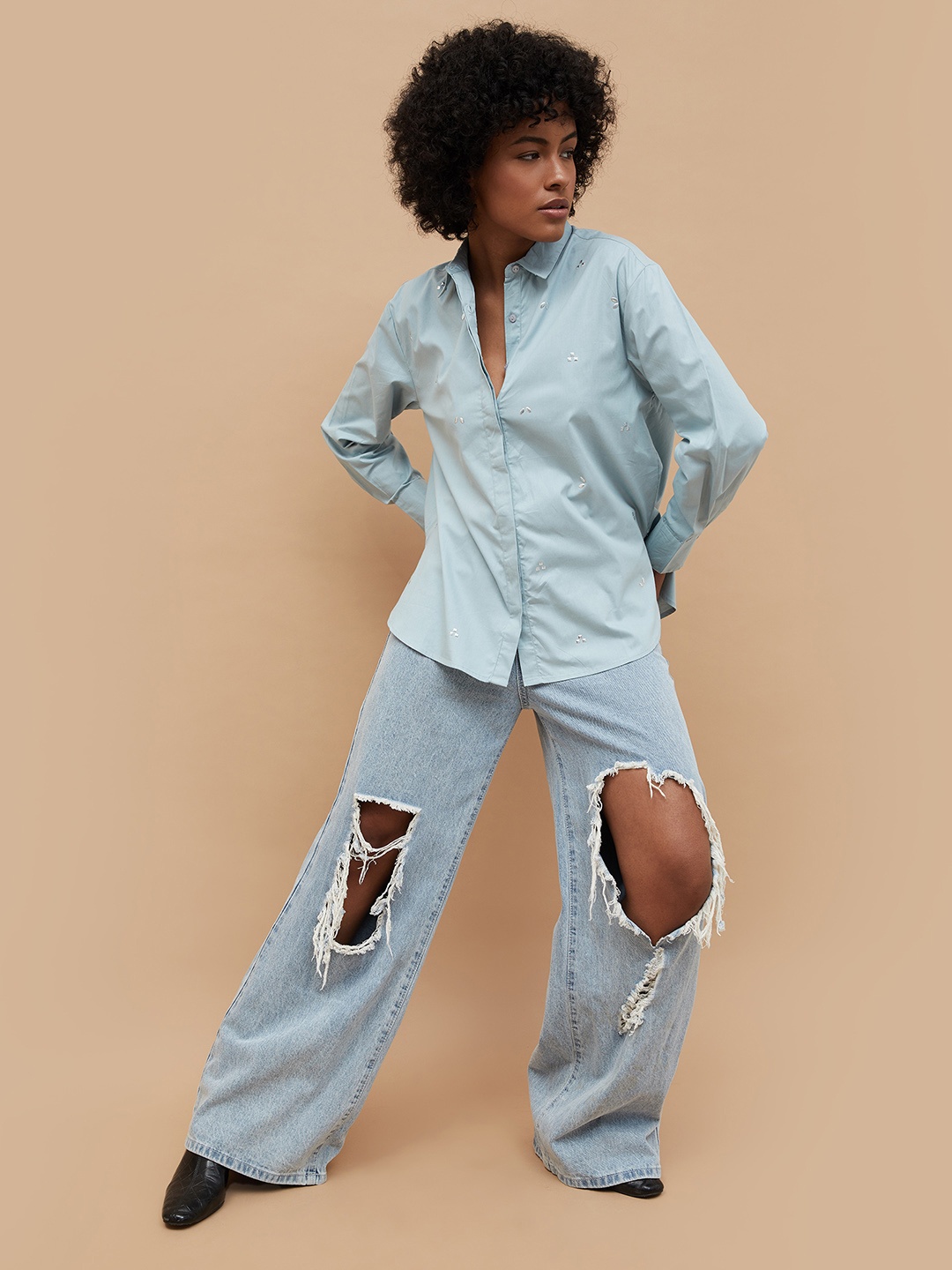 

Fame Forever by Lifestyle Cotton Shirt Style Top, Blue