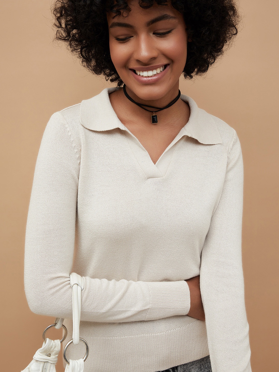 

Fame Forever by Lifestyle Striped Cotton Shirt Style Top, Beige