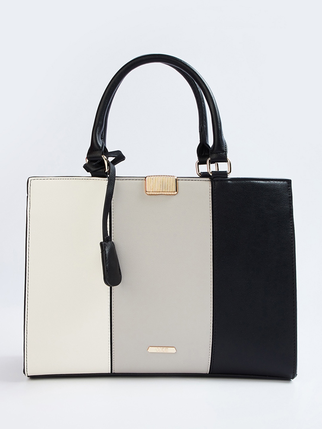 CODE by Lifestyle Colourblocked Oversized Structured Handheld Bag, Black