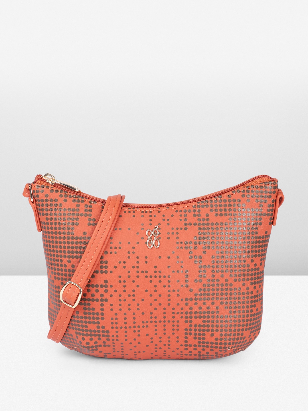 

Baggit Geometric Printed Structured Sling Bag, Orange