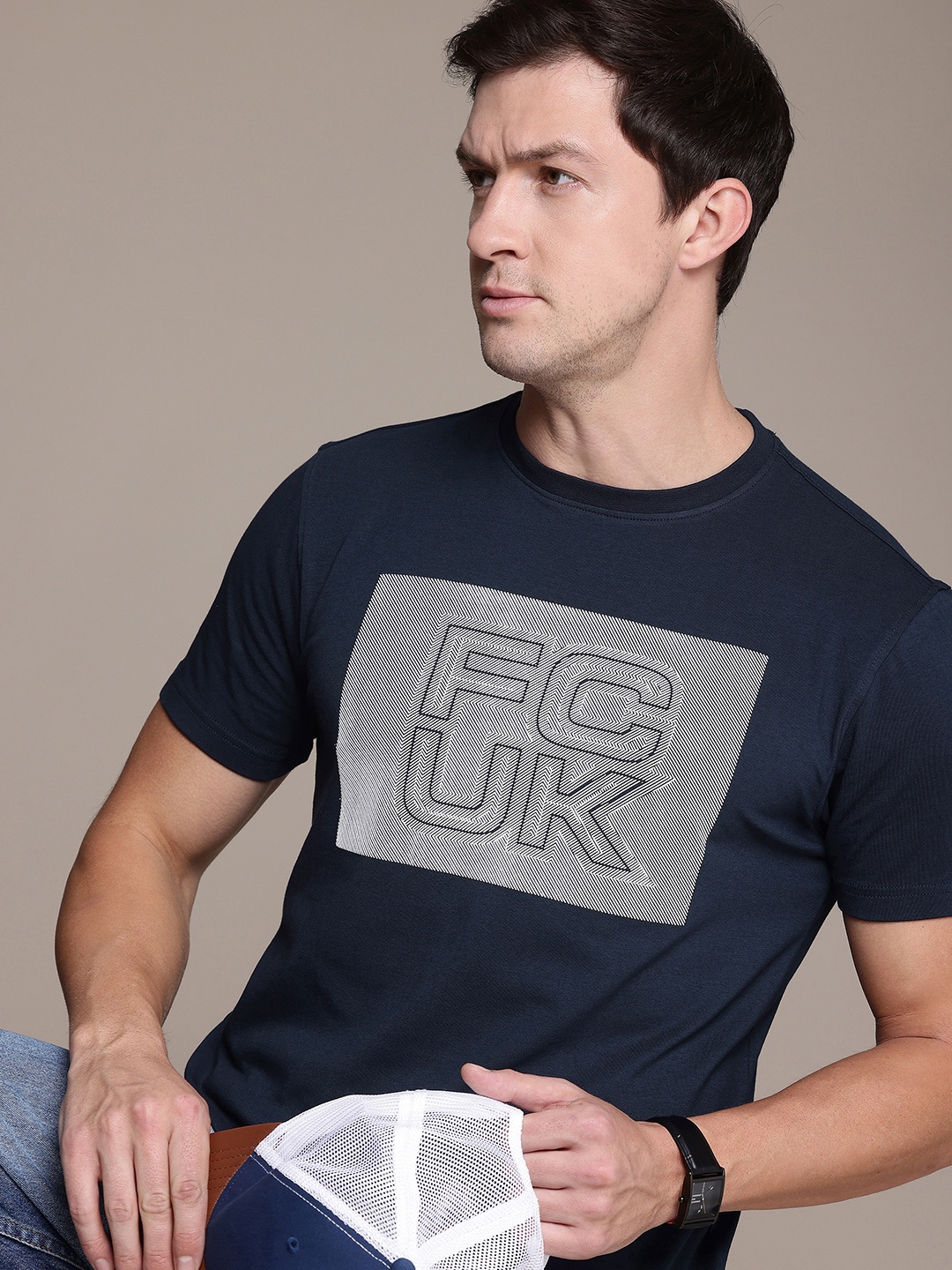 

FCUK Brand Logo Printed T-shirt, Navy blue