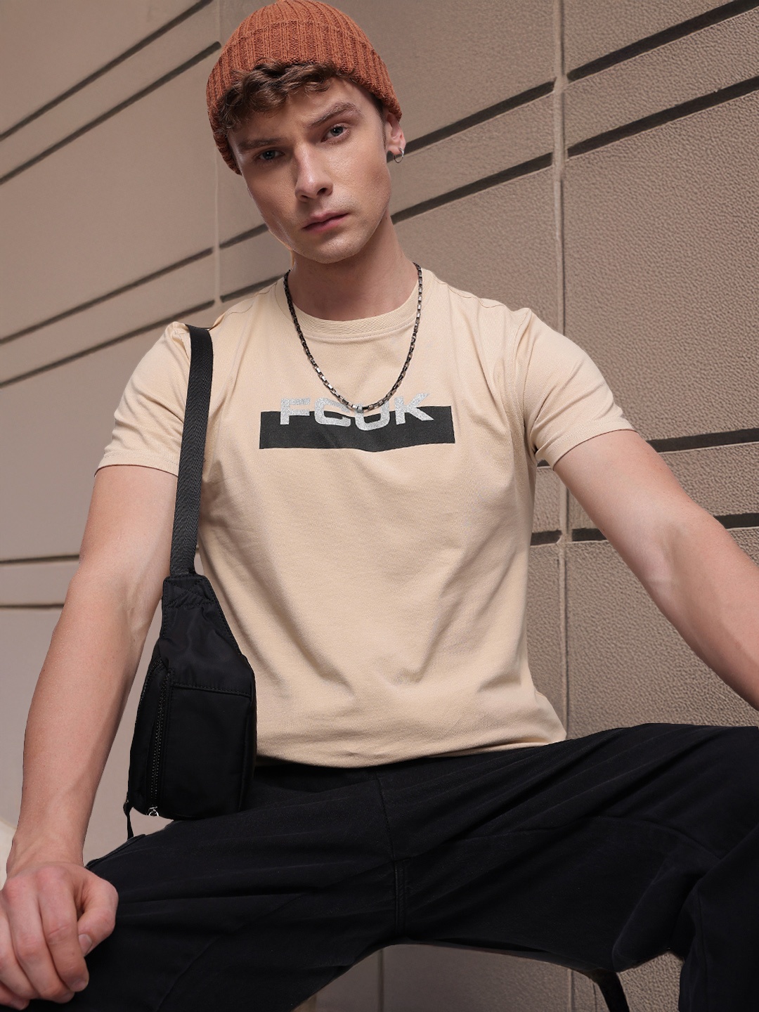 FCUK Brand Logo Printed T-shirt, Beige