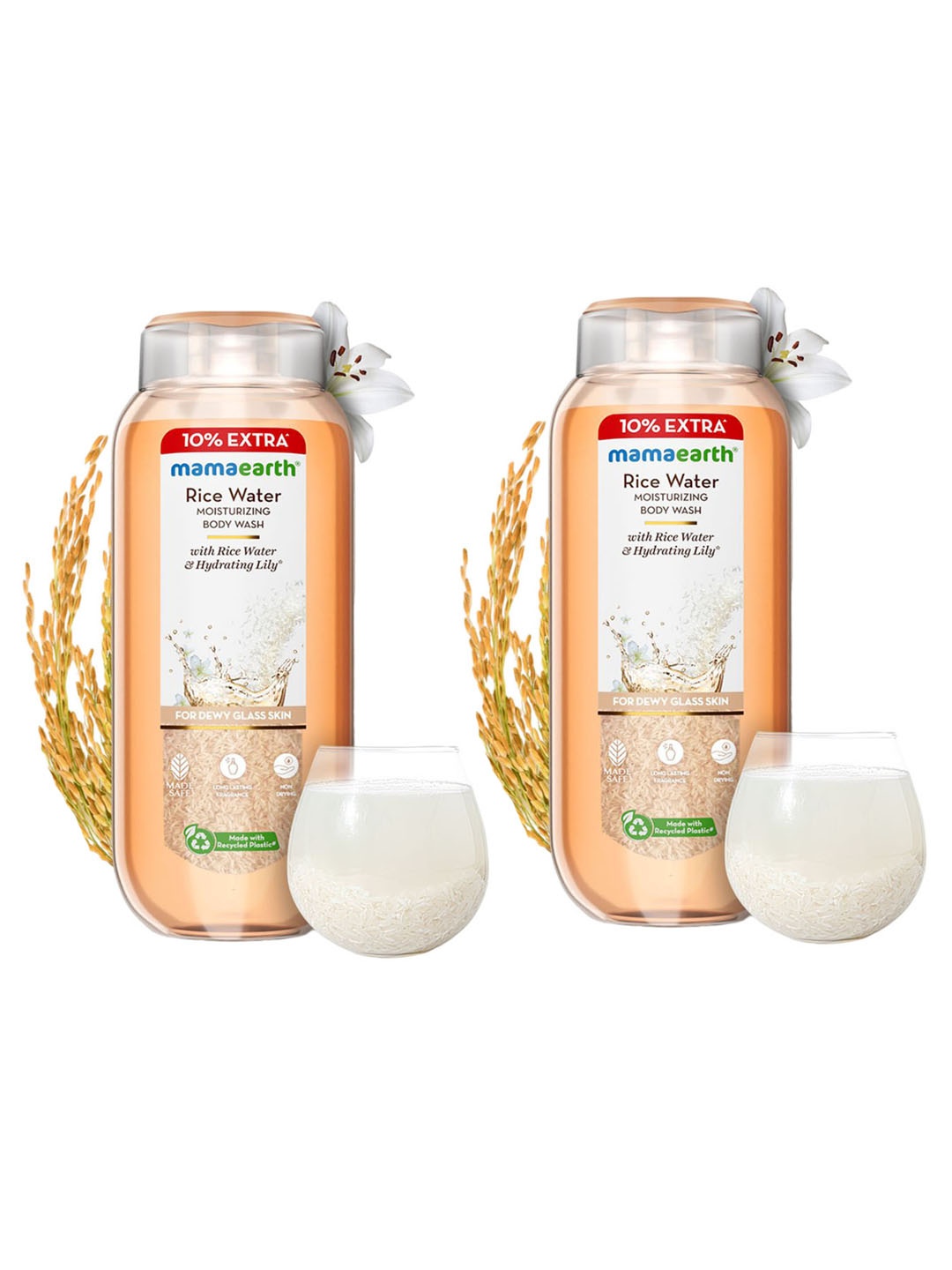 

Mamaearth Set of 2 Rice Water Moisturizing Body Wash with Hydrating Lily - 275 ml each, Peach