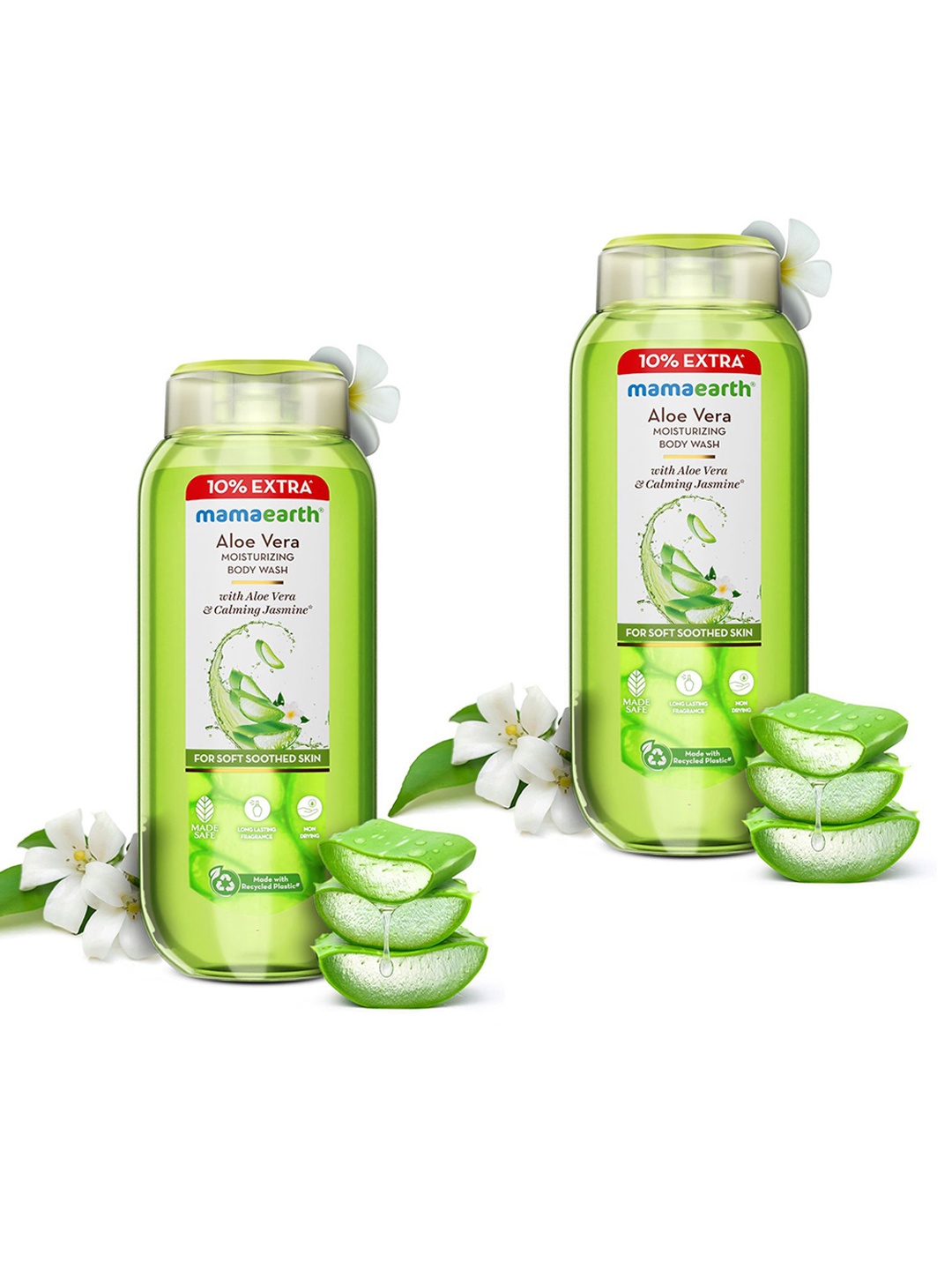 

Mamaearth Set of 2 Aloe Vera Moisturizing Body Wash with Calming Jasmine - 275 ml each, Green