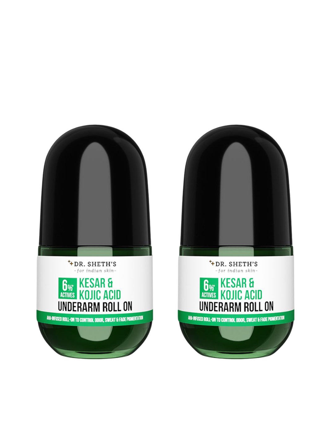 

DR. SHETHS Set of 2 Kesar & 2% Kojic Acid Underarm Roll On with 1% Lactic Acid - 50ml each, White