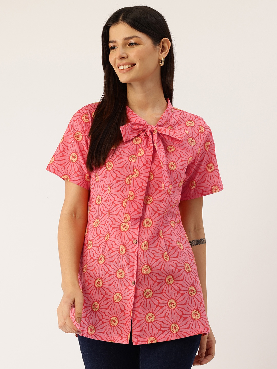 

FERANOID Classic Floral Printed Casual Shirt, Red