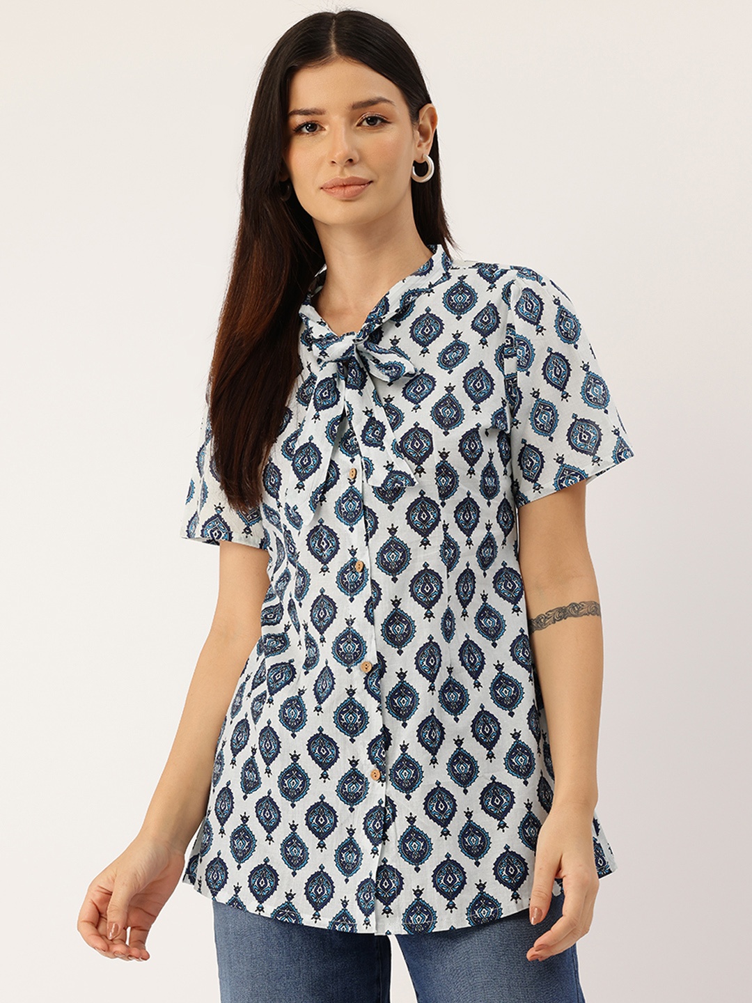 

FERANOID Classic Floral Printed Casual Shirt, White