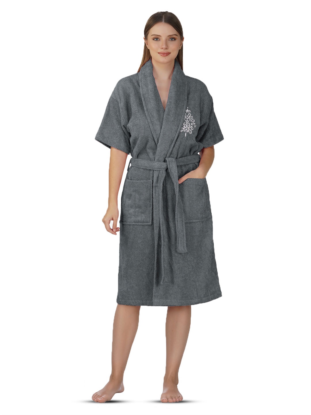 

RANGOLI Bath Robe With 2 Front Pockets, Grey