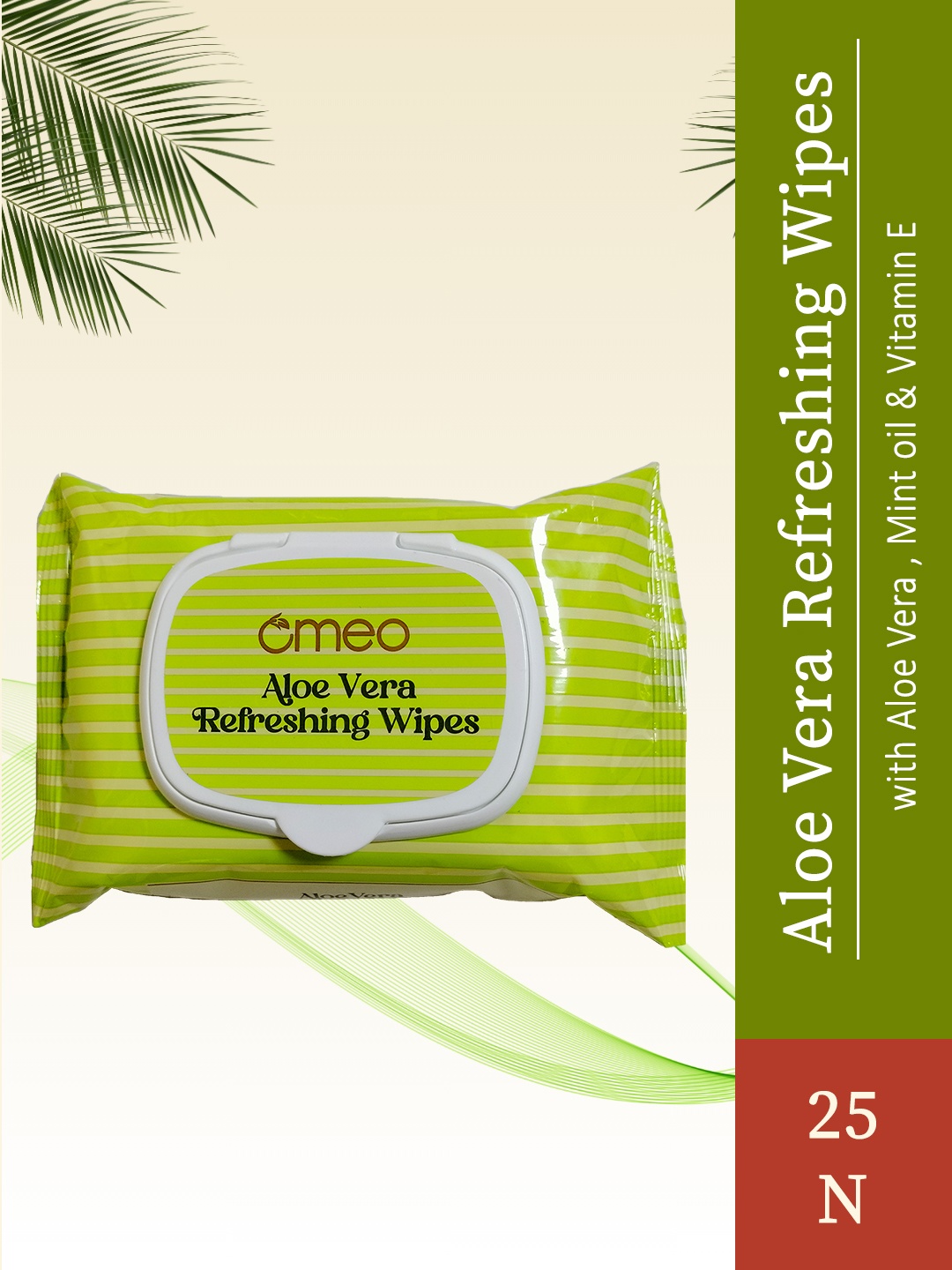 

Omeo Aloe Vera Vitamin E & Mint Oil Infused Moisturizing & Refreshing Wipes- 25 Wipes, Lime green