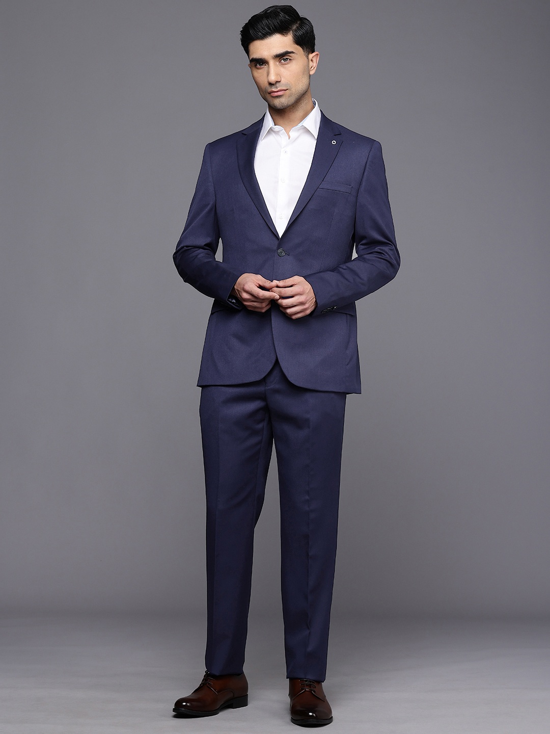 

Raymond Notched Lapel Single-Breasted Formal 2 Piece Suits, Navy blue