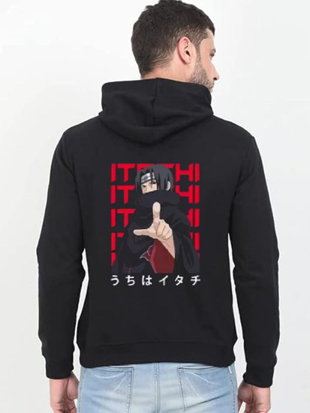 

GLITO Men Printed Hooded Sweatshirt, Black