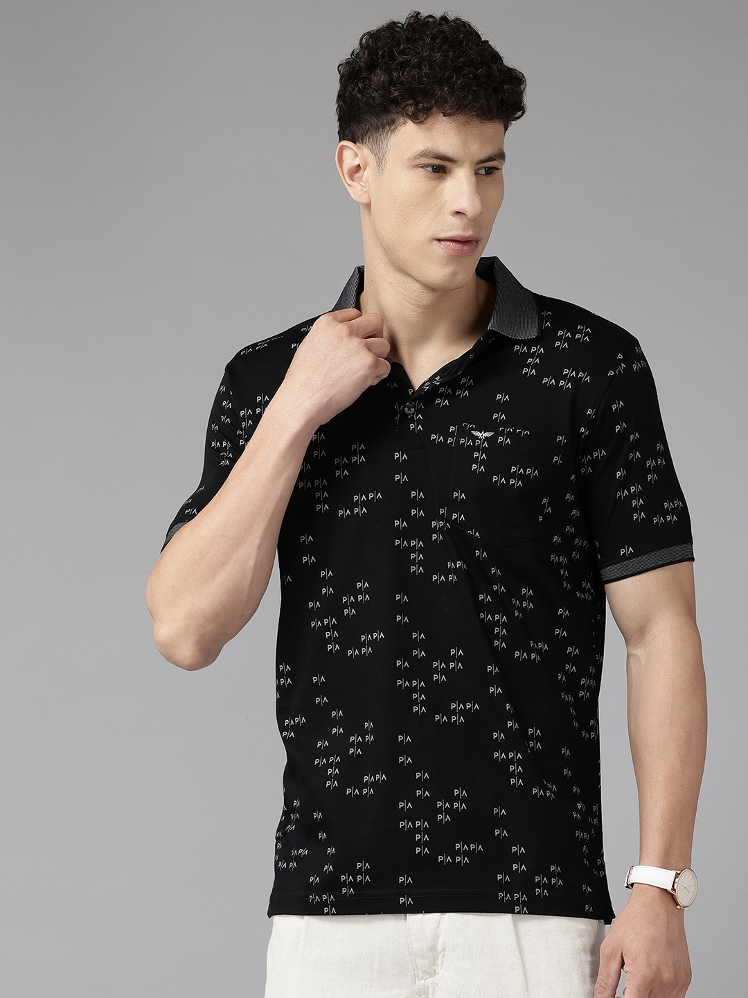 

Park Avenue Printed Polo Collar Pure Cotton Slim Fit T-shirt, Black