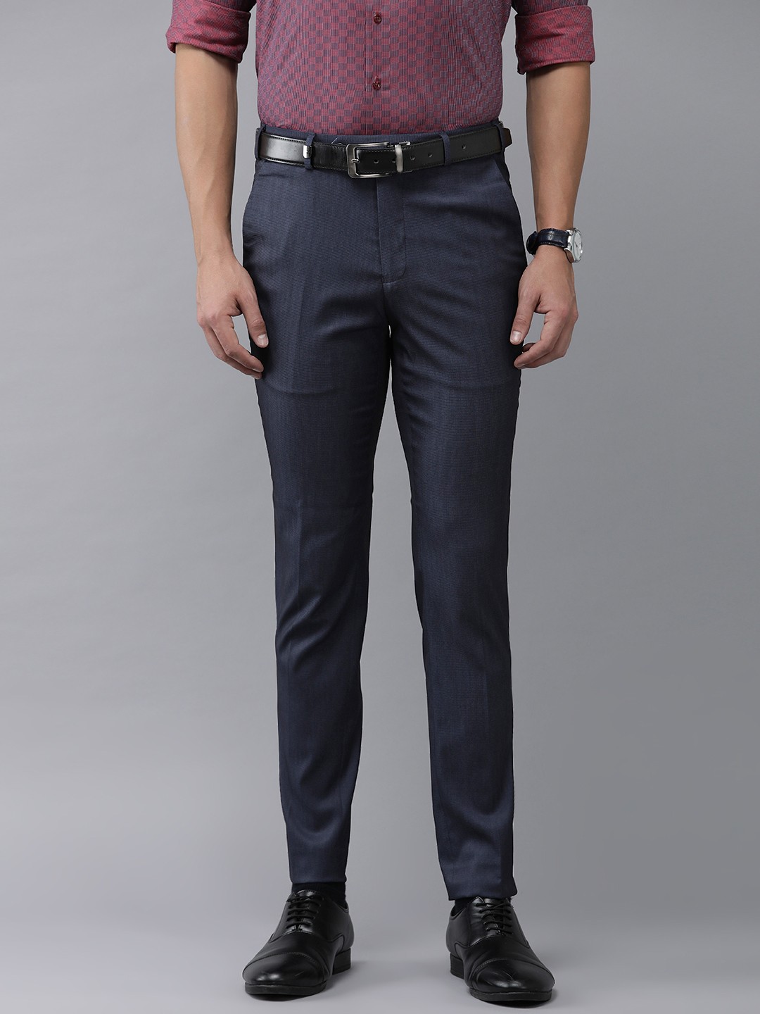 

Park Avenue Men Self-Design Textured Formal Trousers, Blue