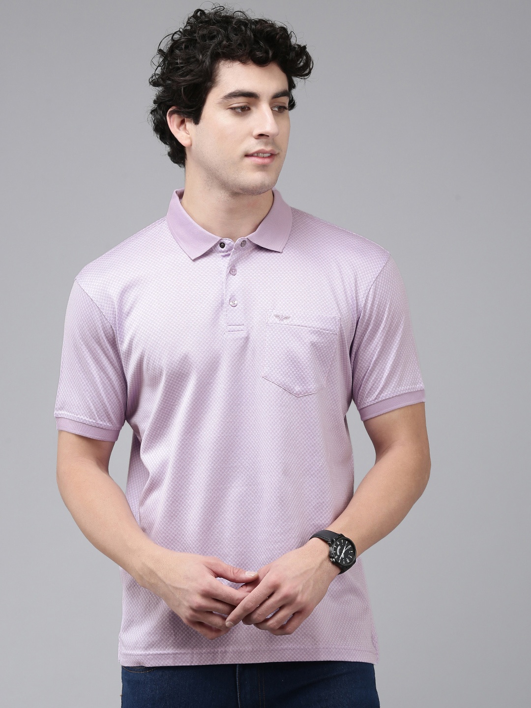 

Park Avenue Pure Cotton Polo Collar Self-design Slim Fit T-shirt, Lavender