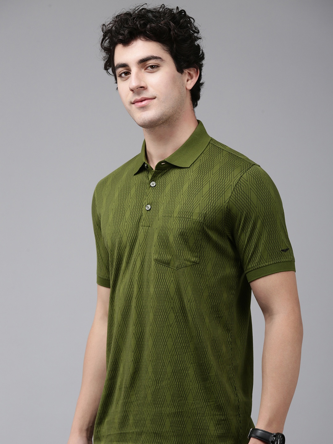 

Park Avenue Geometric Printed Polo Collar Pure Cotton Slim Fit T-shirt, Green