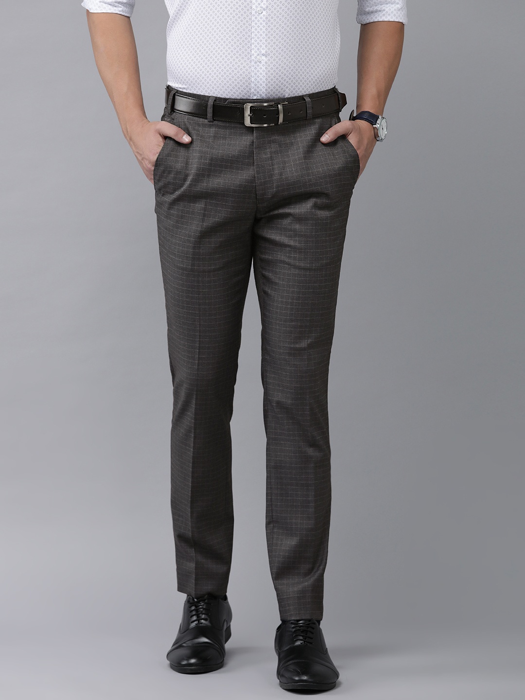 

Park Avenue Men Checked Formal Trousers, Grey