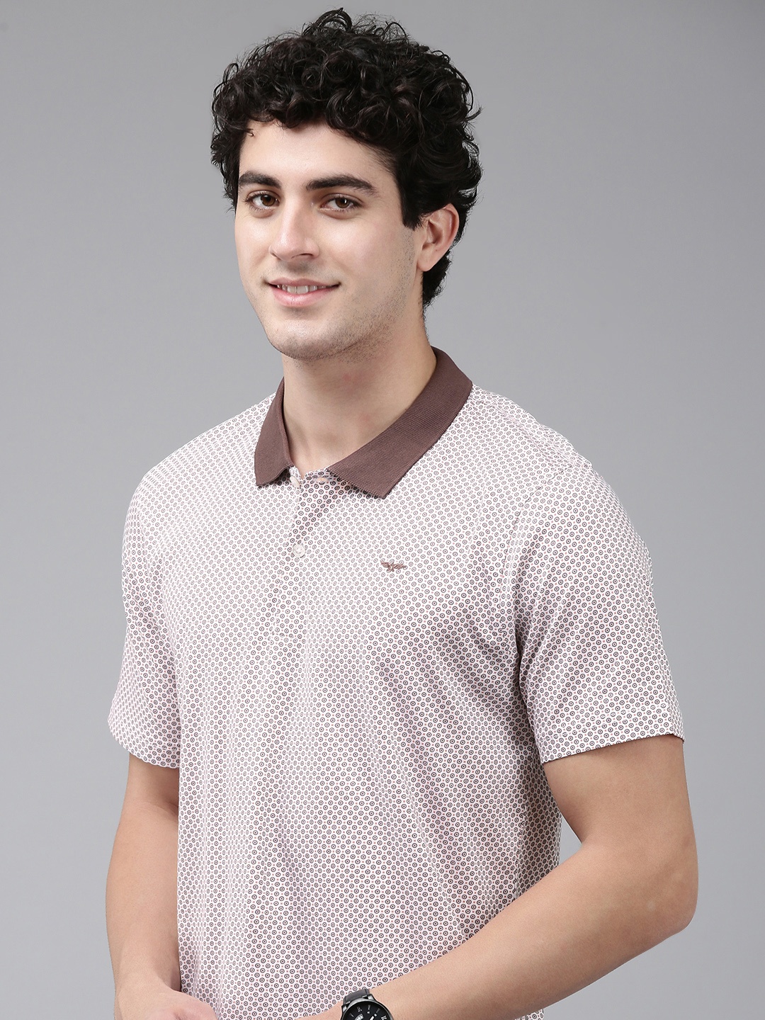 

Park Avenue Geometric Printed Polo Collar Pure Cotton Slim Fit T-shirt, White
