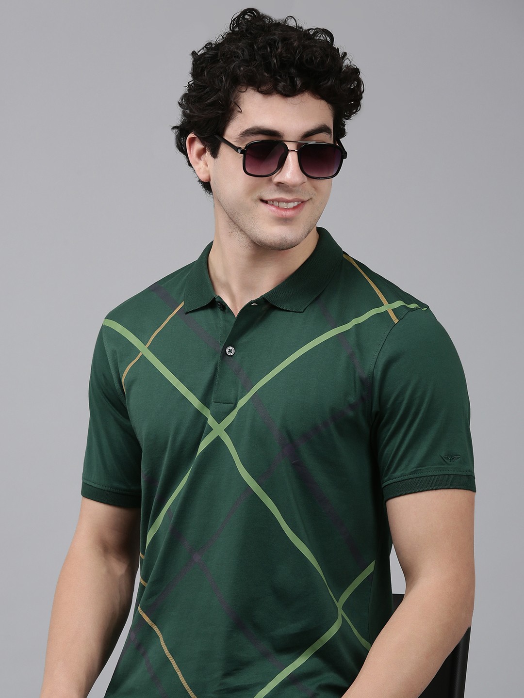 

Park Avenue Geometric Printed Polo Collar Pure Cotton Slim Fit T-shirt, Green