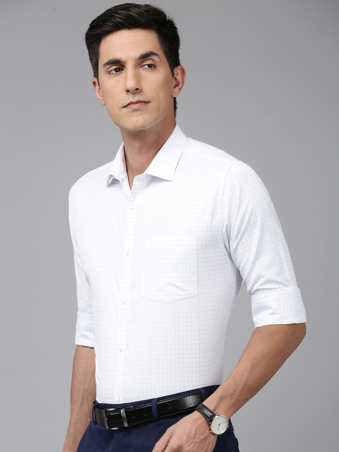 

Park Avenue Slim Fit Checked Formal Shirt, White