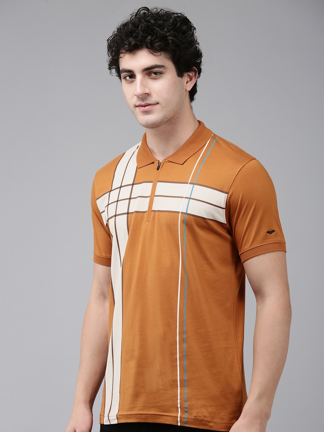 

Park Avenue Geometric Printed Polo Collar Pure Cotton Slim Fit T-shirt, Rust