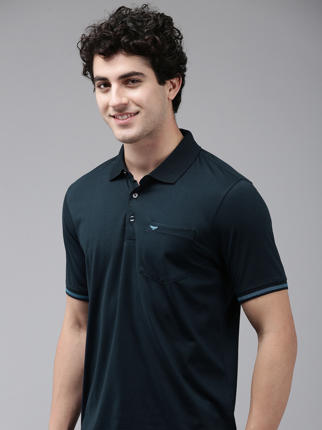 

Park Avenue Polo Collar Pure Cotton Slim Fit T-shirt, Navy blue