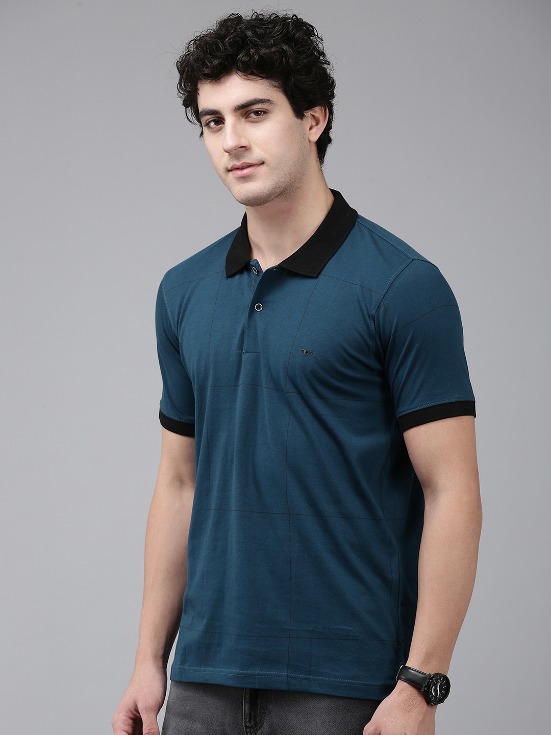 

Park Avenue Geometric Printed Polo Collar Pure Cotton Slim Fit T-shirt, Blue